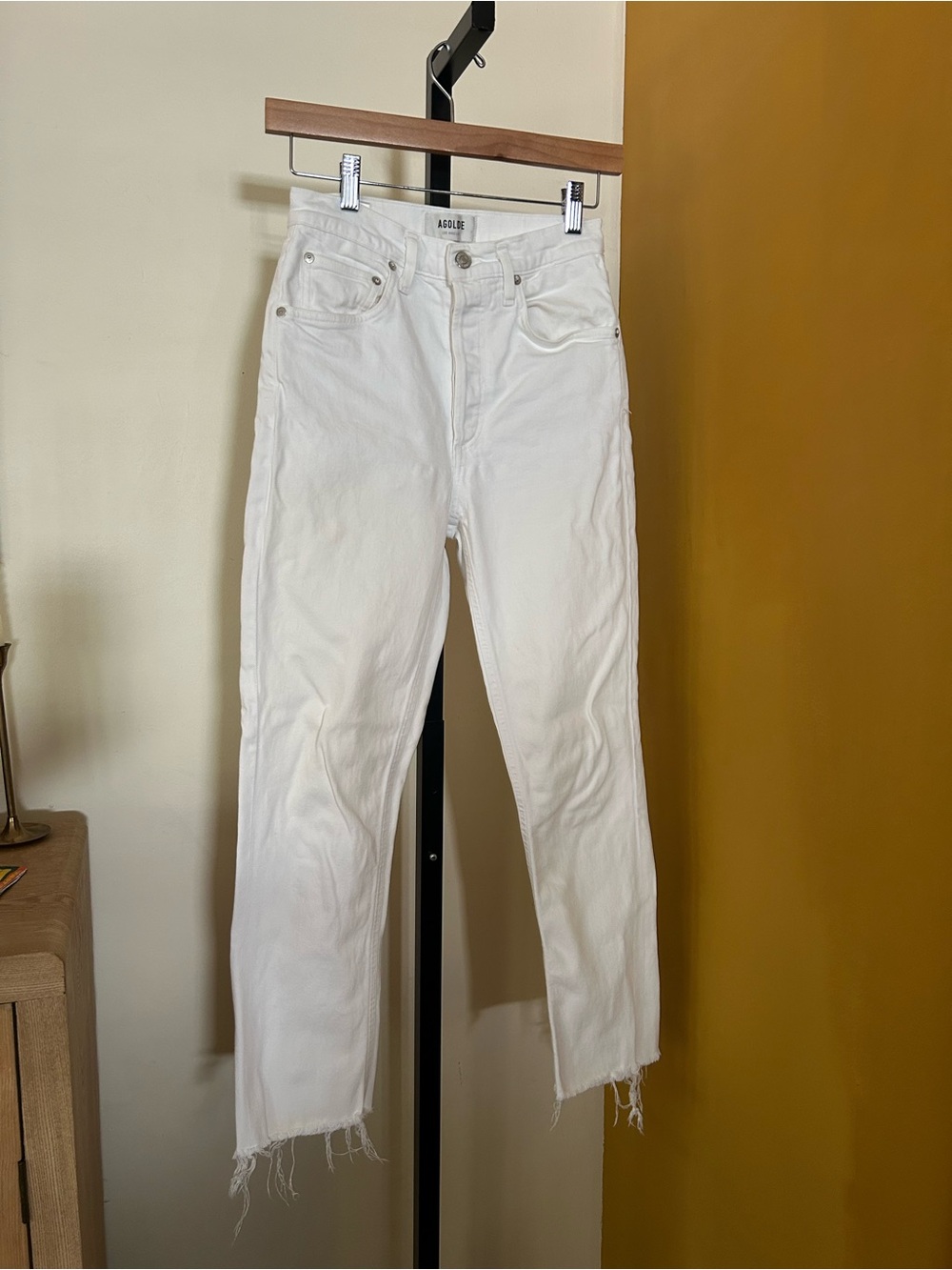 Agolde Riley Jeans White Straight Leg Raw Hem Button Fly High Rise Size‎ 25 (0)